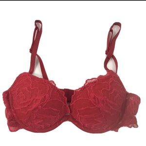 La Senza Womens Red Lace Push Up Bra Size 32 B